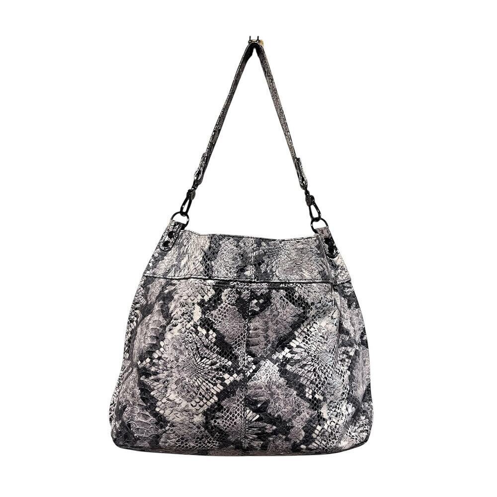 Hobo Hobo Bag Womens Large Gray Snake Print Leather Shoulder Handbag Slouchy